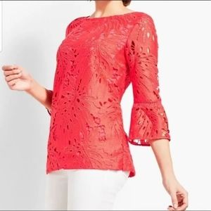 RSVP by Talbots coral lace overlay blouse top